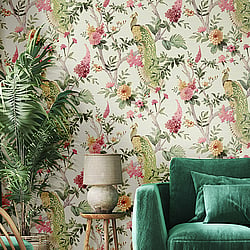 Galerie Wallcoverings Product Code 25755 - Cottage Chic Wallpaper Collection - Pink Green Colours - Pavone Platino Design