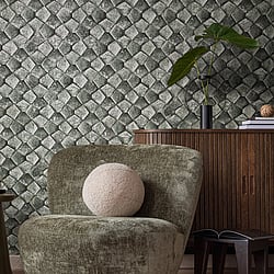 Galerie Wallcoverings Product Code 34933 - Eclectic Wallpaper Collection - Green/Grey Colours - Graphic Design