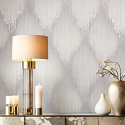 Galerie Wallcoverings Product Code: 35883 - Fashion Icon Wallpaper Collection Galerie Wallcoverings Product Code 35883 - Fashion Icon Wallpaper Collection - White Grey Colours - Rhinestone Stripes Design