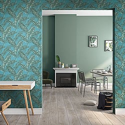 Galerie Wallcoverings Product Code 6769-60 - Imagine Wallpaper Collection - Turquoise Green Colours - Tropical Leaf Print Design