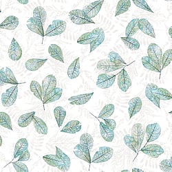 Galerie Wallcoverings Product Code 7303 - Evergreen Wallpaper Collection - Aqua Mica Colours - Fossil Leaf Toss Design