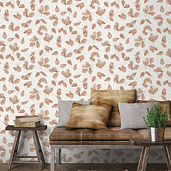 Galerie Wallcoverings Product Code 7304 - Evergreen Wallpaper Collection - Copper Mica Colours - Fossil Leaf Toss Design