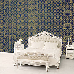 Galerie Wallcoverings Product Code CI38213 - Classic Silks 4 Wallpaper Collection - Navy, Gold Colours - Classic Damask Design