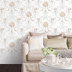 Galerie Wallcoverings Product Code CI38229 - Classic Silks 4 Wallpaper Collection - Yellow Lt.Pink Grey Colours - Ornamental Floral Design