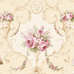 Galerie Wallcoverings Product Code CI38230 - Classic Silks 4 Wallpaper Collection - Lt.Cream Pink Green Colours - Ornamental Floral Design