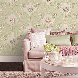 Galerie Wallcoverings Product Code CI38232 - Classic Silks 4 Wallpaper Collection - Green Pink Blue Colours - Ornamental Floral Design