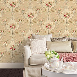 Galerie Wallcoverings Product Code CI38234 - Classic Silks 4 Wallpaper Collection - Brown Red Yellow Colours - Ornamental Floral Design