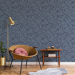 Galerie Wallcoverings Product Code DA23233 - Luxe Wallpaper Collection - Blue Colours - Two Tone Leaf Design