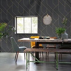 Galerie Wallcoverings Product Code EX31000 - Exposed Wallpaper Collection - Black Gold Colours - Structural Geometric Design