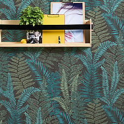 Galerie Wallcoverings Product Code FL61118 - Flourish Wallpaper Collection - Blue/Green Colours - Fern Leaves Motif Design