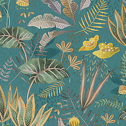 Galerie Wallcoverings Product Code FL61123 - Flourish Wallpaper Collection - Blue/Yellow Colours - Mix Leaves Motif Design