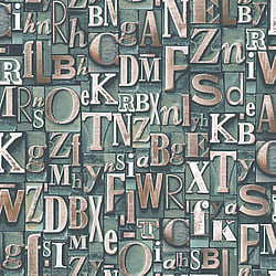 Galerie Wallcoverings Product Code G56204 - Steampunk Wallpaper Collection - Green Colours - Block Letters Design