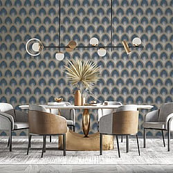 Galerie Wallcoverings Product Code G68083 - Special FX 2 Wallpaper Collection - Navy, Taupe Colours - Nouveau Scallop Design