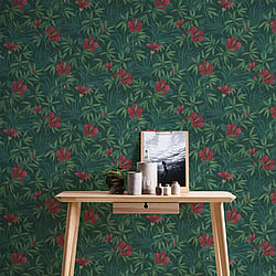 Galerie Wallcoverings Product Code HV41051 - Havana Wallpaper Collection - Green Red Colours - Havana Floral Motif Design