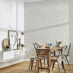 Galerie Wallcoverings Product Code MC61035 - Maison Charme Wallpaper Collection - Green, White, Multi Colours - A stylish floral wallpaper with an old fashioned, wispy trail of petit flowers.  Will suit a more traditional setting perfectly with its country cottage charm. The beauty of this vinyl wallpaper is not only will it add texture to your walls, but it will also cover slight imperfections, giving your room the finish you want. So whether you are looking for a floral wallpaper for a living room, bedroom or dining room, this paper could be your perfect choice. Design