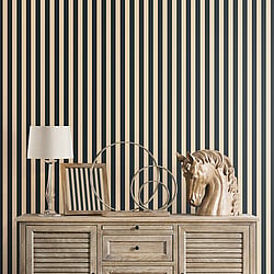 Galerie Wallcoverings Product Code SB37915 - Simply Silks 4 Wallpaper Collection - Navy, Cream, Gold Metallic Colours - Formal Stripe Design