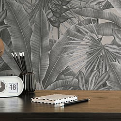 Galerie Wallcoverings Product Code WH30115 - Welcome Home Wallpaper Collection - Silver Grey Colours - Tropical Leaves Design