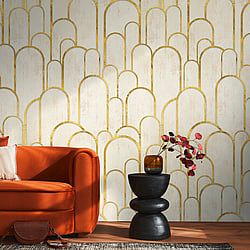 Galerie Wallcoverings Product Code WH45224M - Welcome Home Murals Wallpaper Collection - Cream, Yellow, Metallic Colours - Gilded Arches Design
