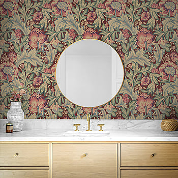 Galerie Wallcoverings Product Code ET12301 - Arts and Crafts Wallpaper Collection - Deep Red Olive Blue Colours -  